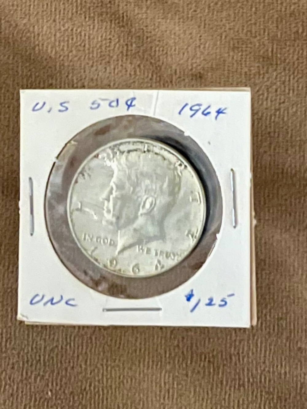 2 US 1964 Coins - Kennedy Half Dollar and 1964 Silver Dime
